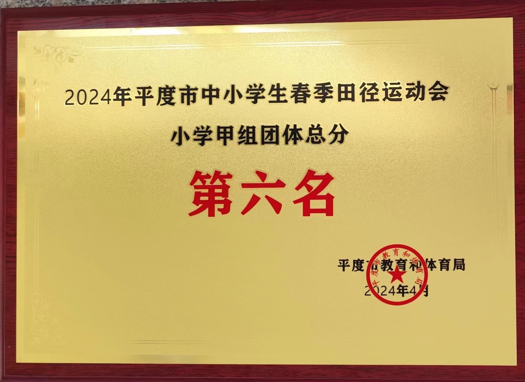 学校荣获2024年平度市中小学生春季田径运动会小学甲组团体总分第六名