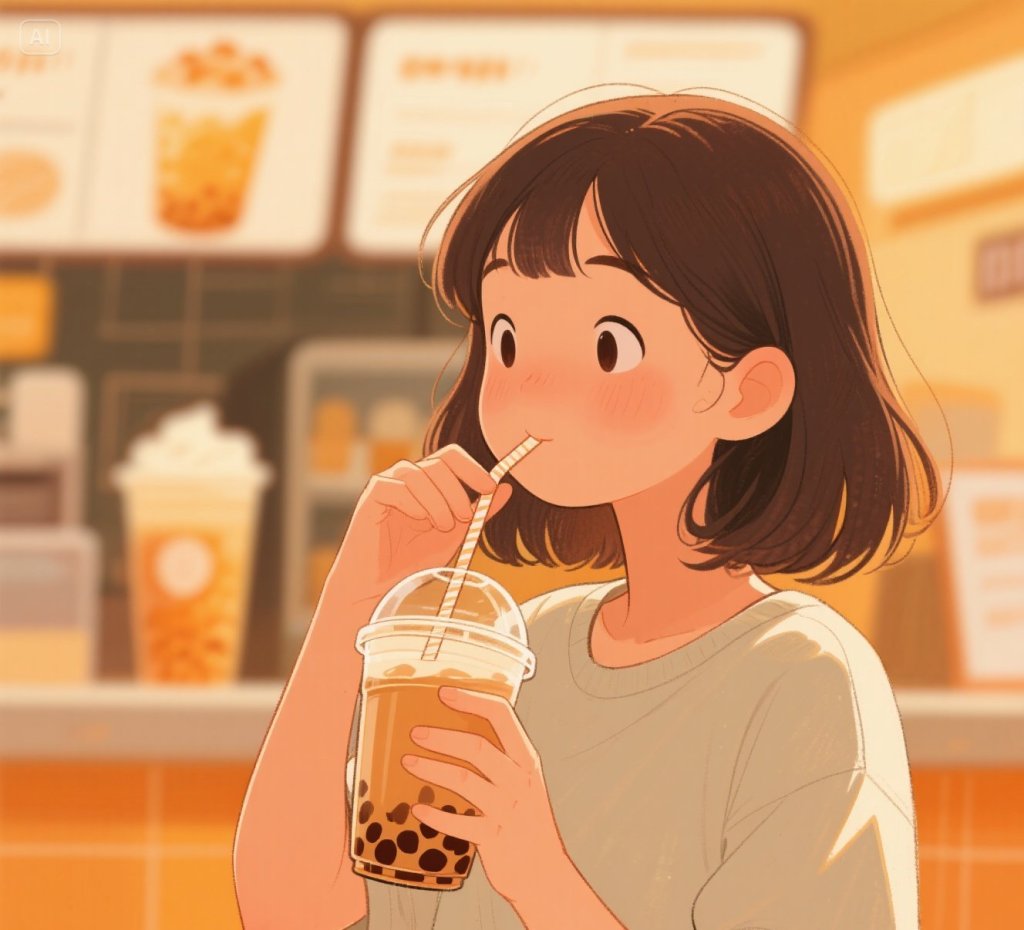 jimeng-2025-05-25-636-奶茶要尽快饮用,用吸管,手绘风格.jpeg
