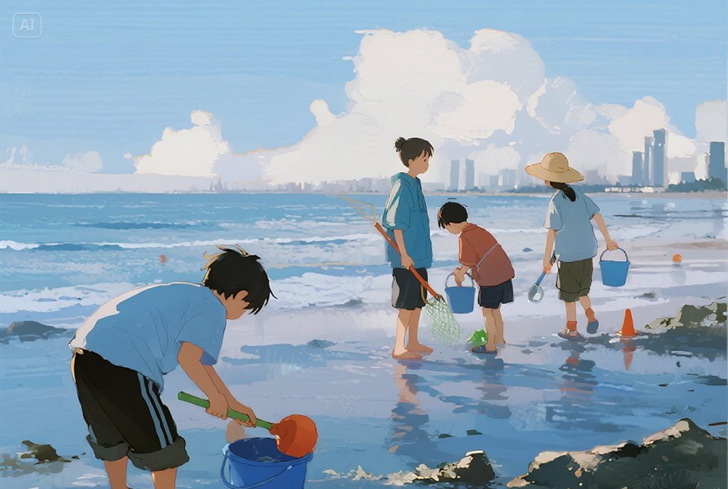 jimeng-2025-06-23-4817-夏天，海边赶海，手绘.jpeg